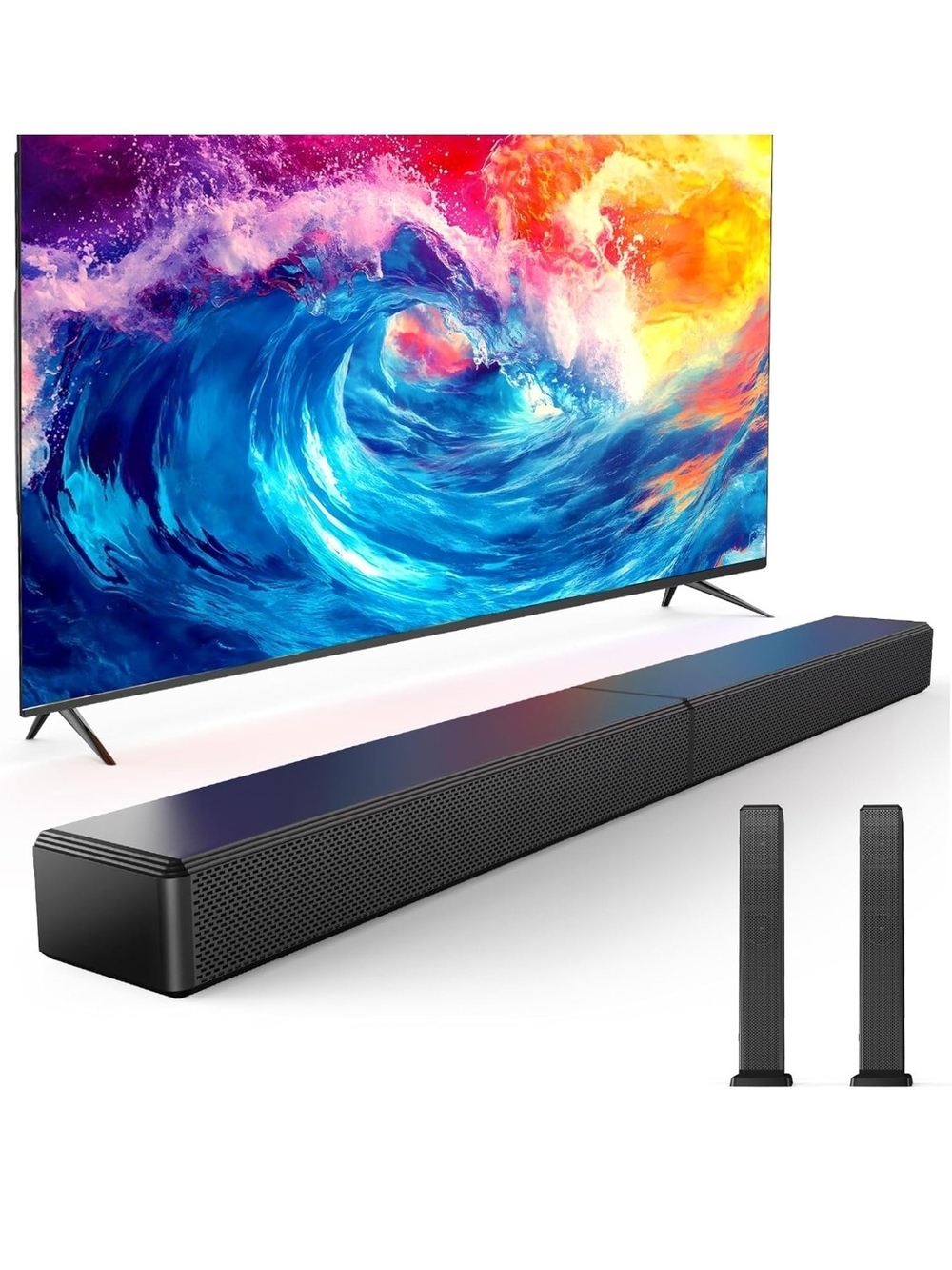Black Soundbar with Wireless Subwoofers - Sleek Home Audio System
